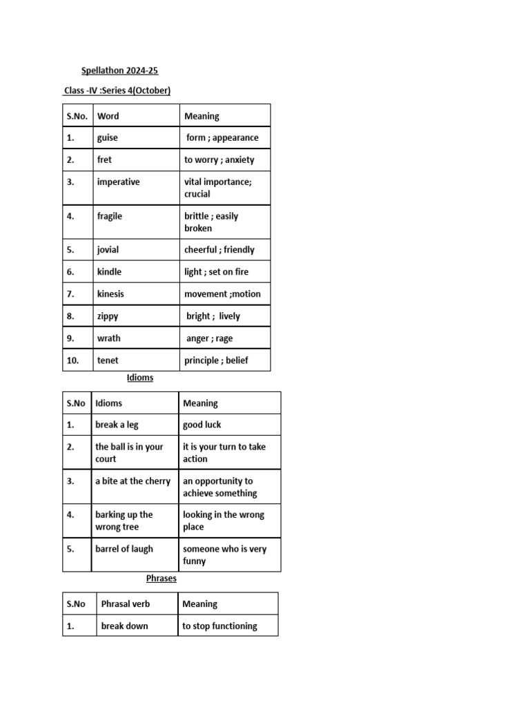 Class 4 , Series -4,October,Spellathon (2) | PDF