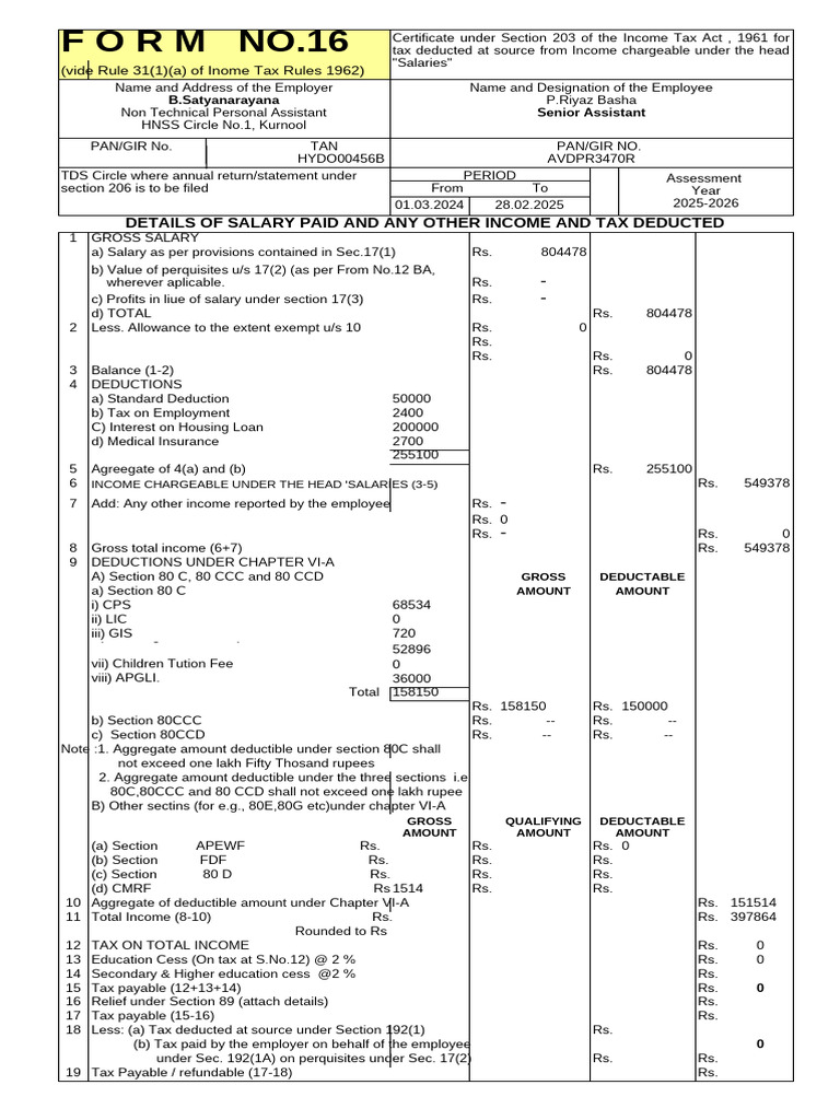 Income Tax Salary and Deductions Report | PDF | Employee Benefits | Tax ...