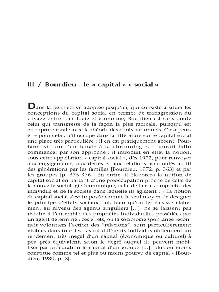 Bourdieu et le concept de capital social | PDF | Capital (Économie ...