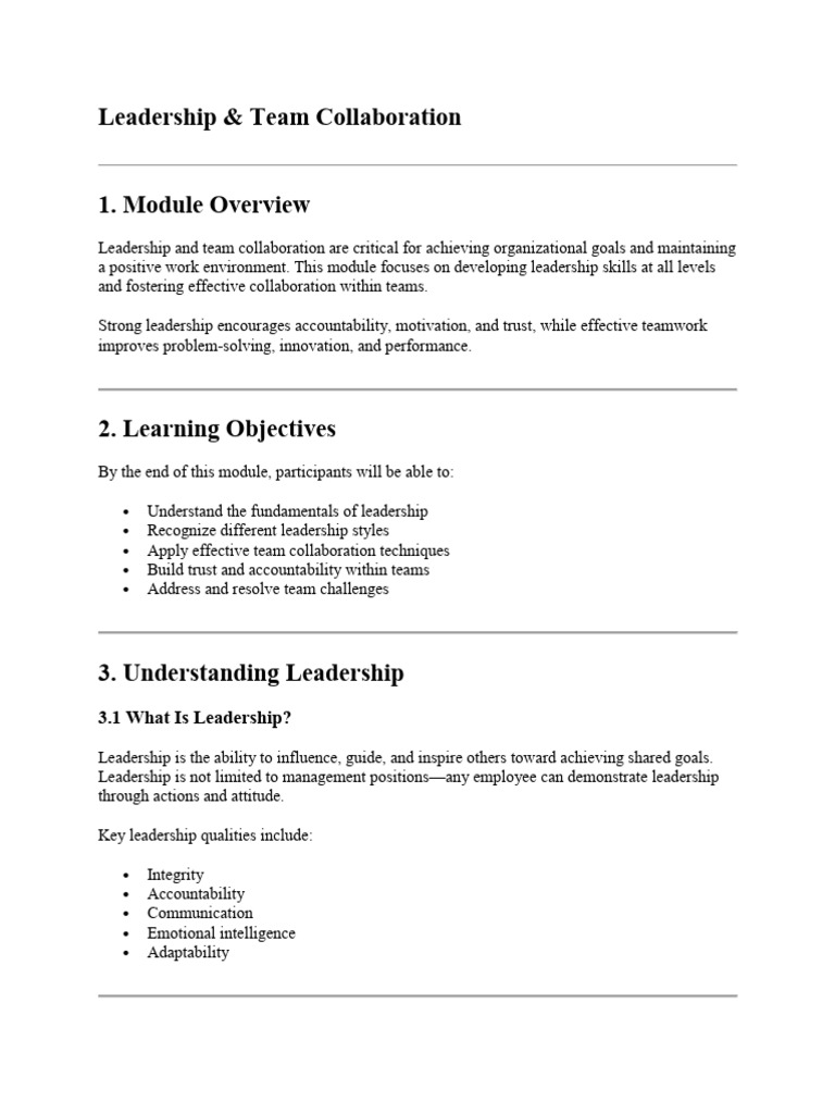 Leadership and Team Collaboration Guide | PDF | Leadership | Collaboration