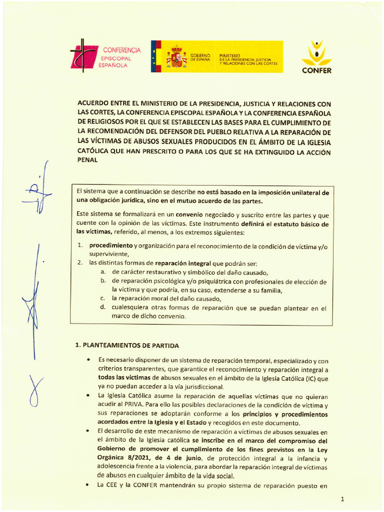 Acuerdo Entre La Iglesia Católica y El Gobierno de España para Reparar ...