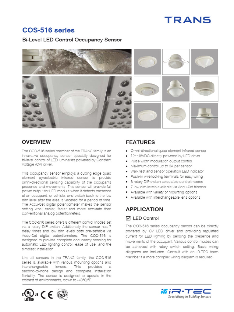 COS-516 Bi-Level LED Occupancy Sensor | PDF | Light Emitting Diode | Sensor