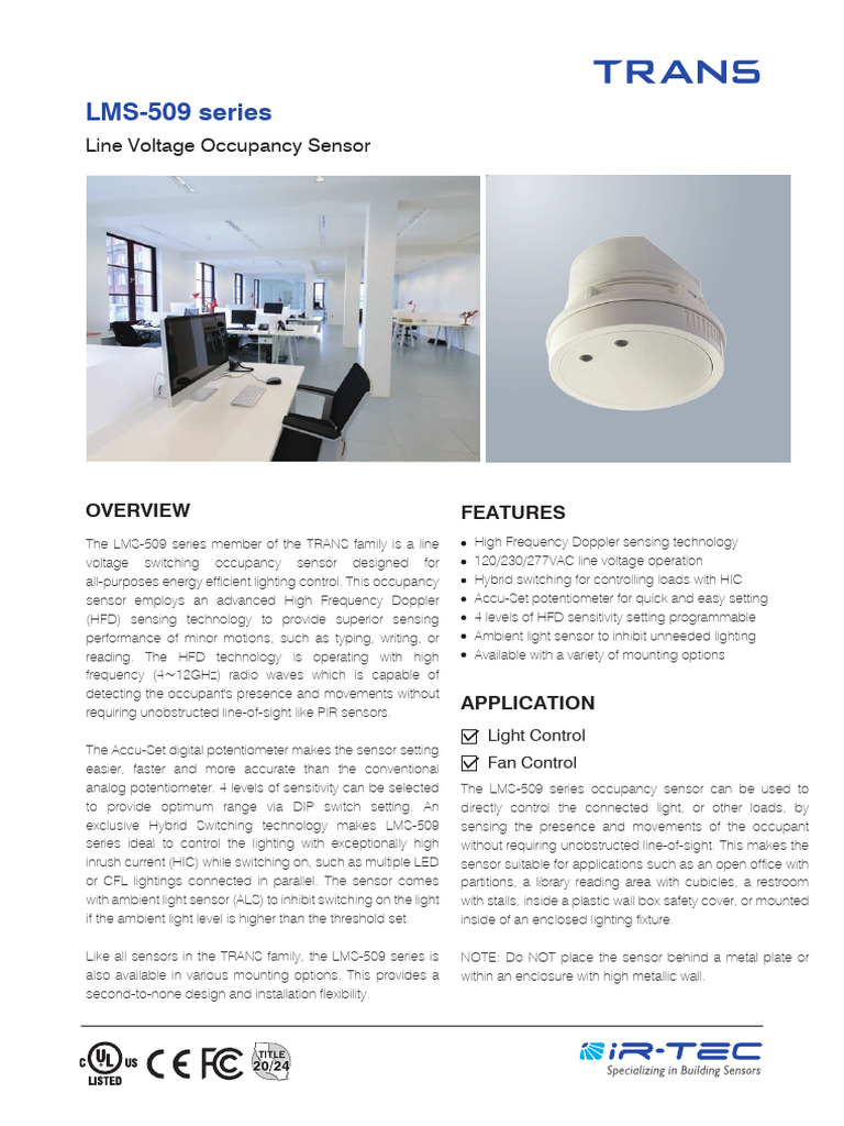 High Frequency Occupancy Sensor LMS-509 | PDF | Sensor | Mains Electricity