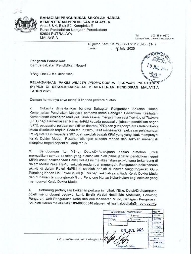 Surat KPM Pelaksanaan Hepili 2025 | PDF
