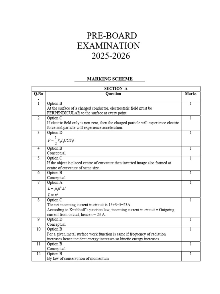 Pre-Board Examination 4 Marking Scheme | PDF | Refraction | Waves