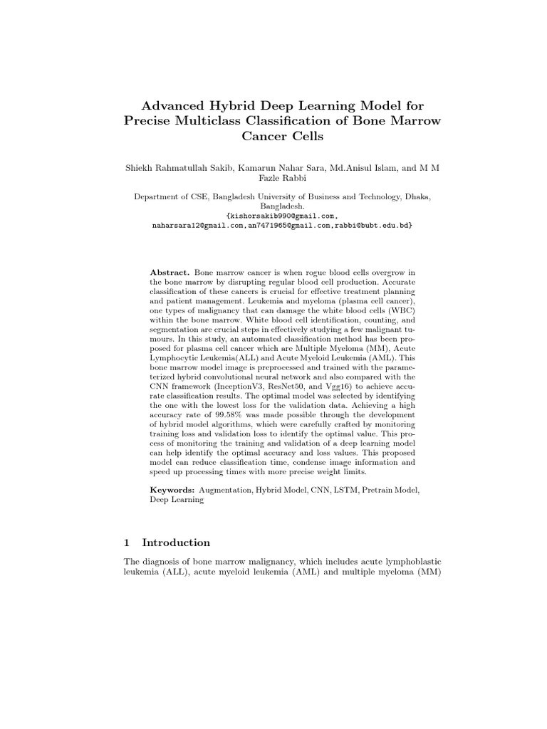 Hybrid Deep Learning for Bone Marrow Cancer Classification | PDF ...