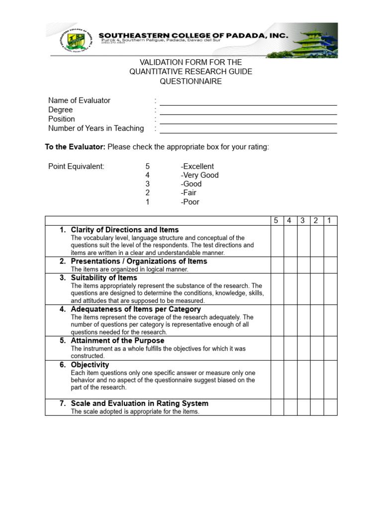 Validation Form for Research Questionnaire | PDF