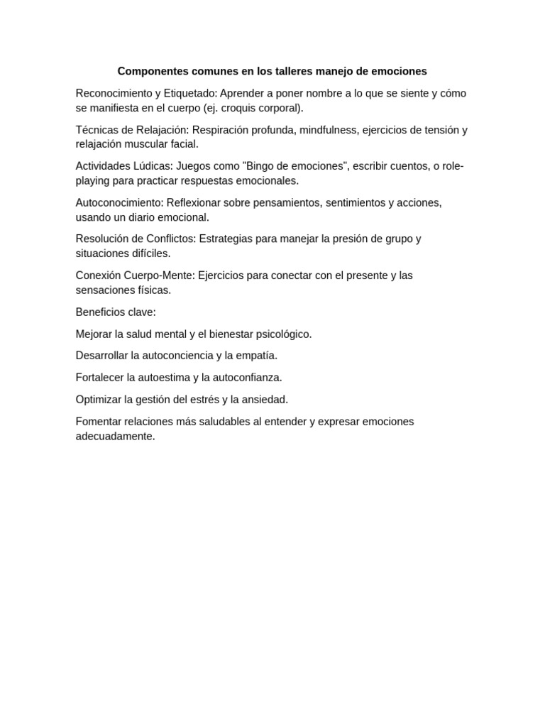 Componentes Comunes en Los Talleres Manejo de Emociones | PDF | Las ...