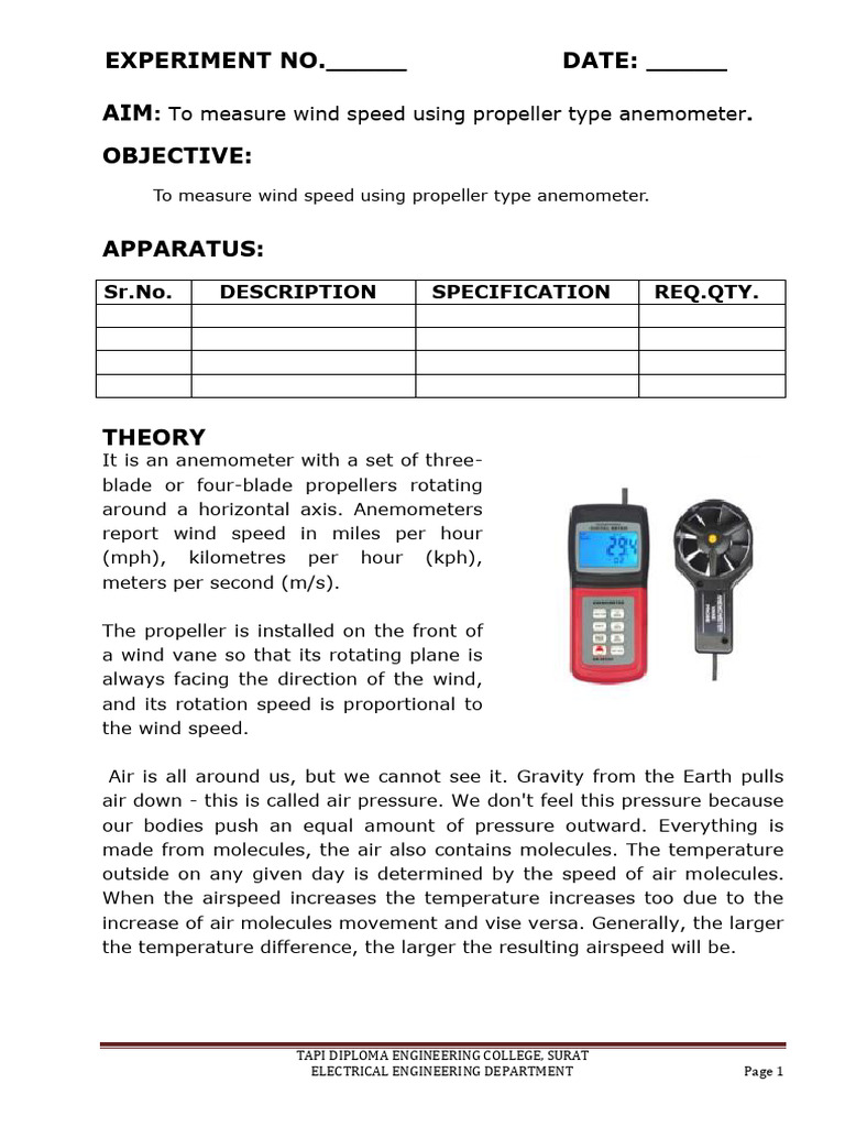 Measure Wind Speed with Anemometer | PDF | Wound | Wind Speed
