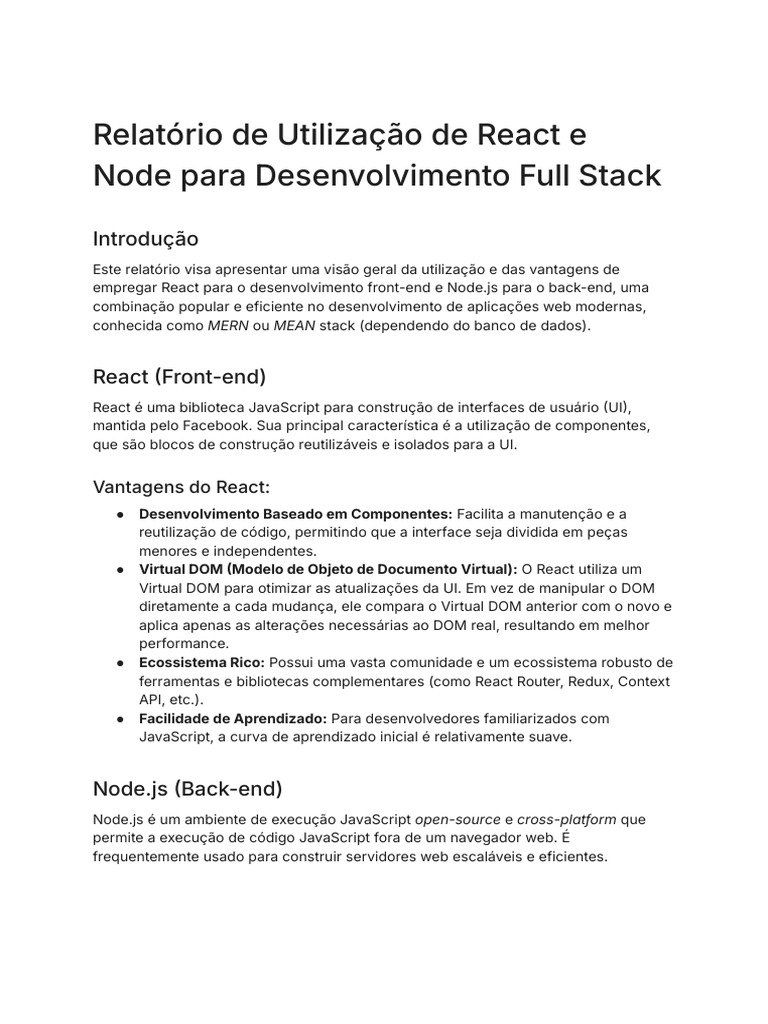 Vantagens do React e Node.js no Full Stack | PDF | Script Java | Modelo ...