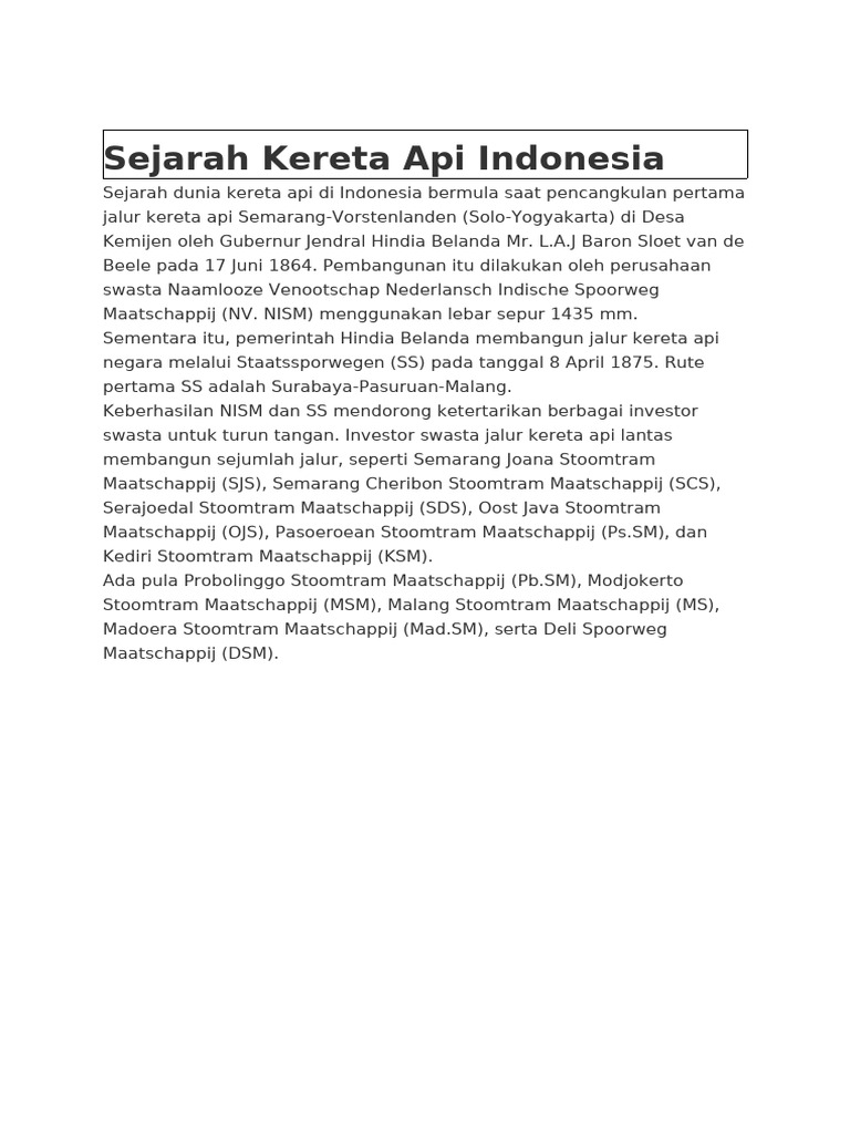 Sejarah Kereta Api di Indonesia | PDF