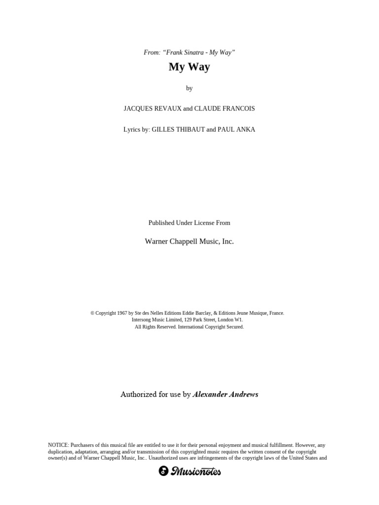 My Way Song Lyrics and Copyright Info | PDF
