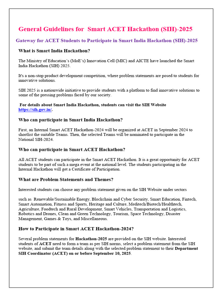 Smart ACET Hackathon 2025 Guidelines | PDF