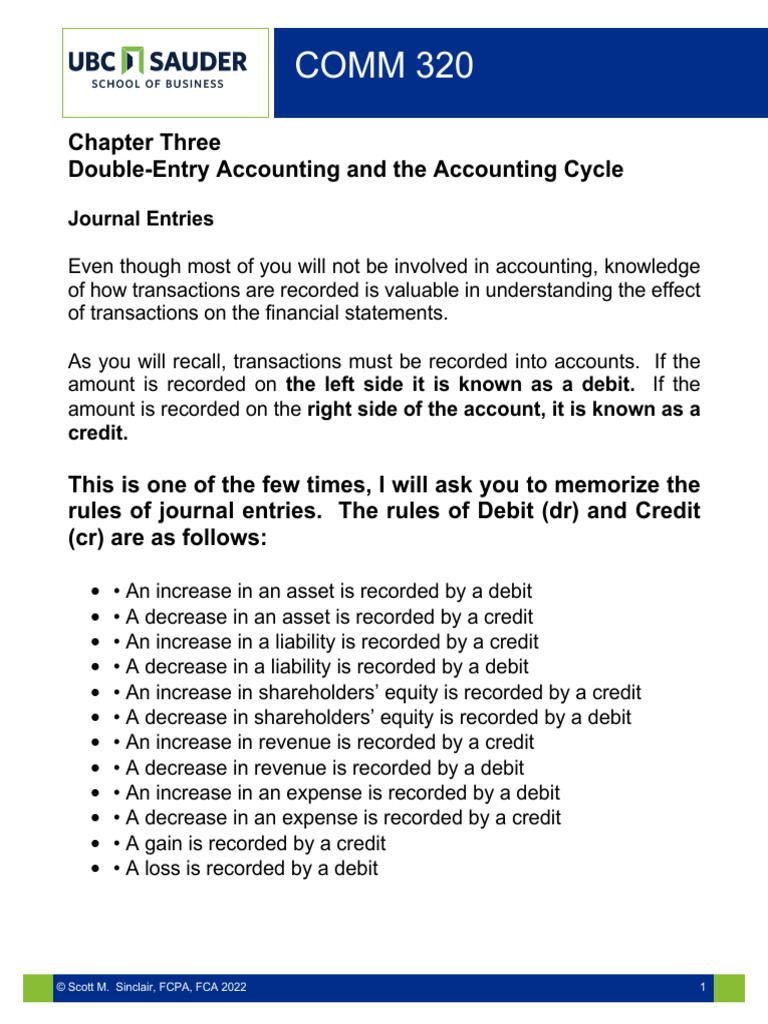 Chapter 3 Notes - Sms2022COMM 320 | PDF | Debits And Credits | Depreciation