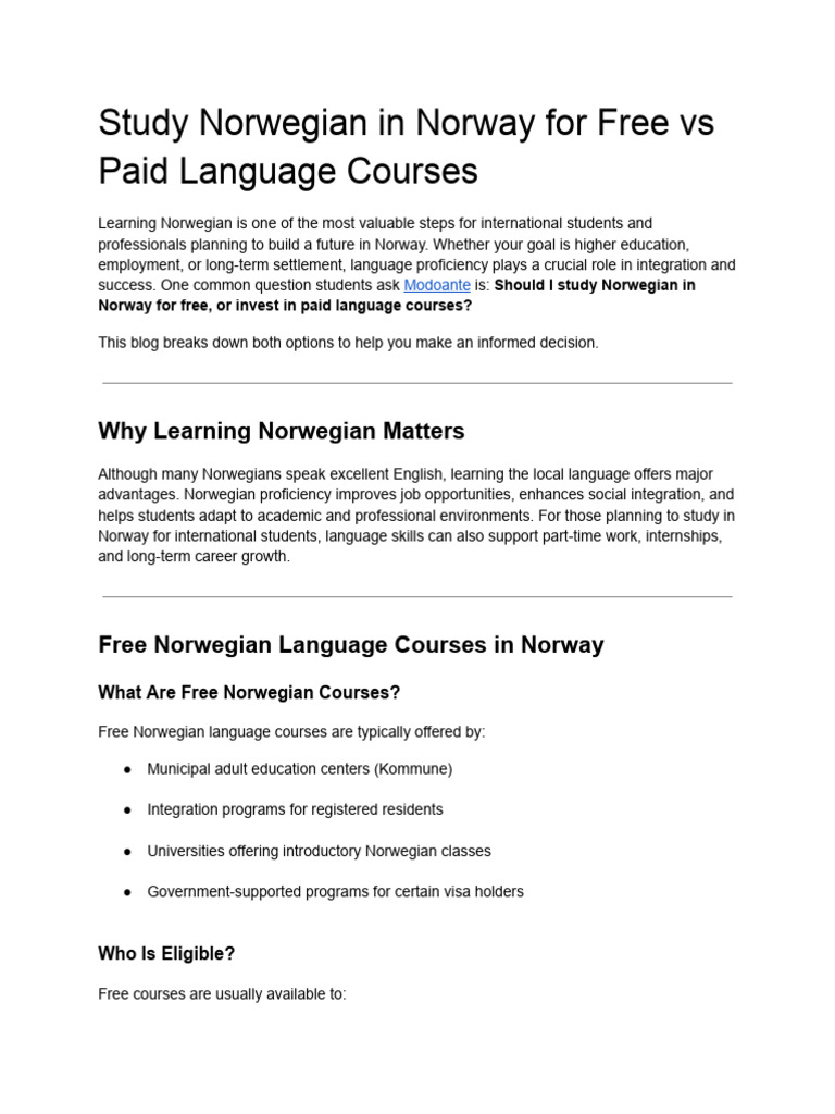 Free vs Paid Norwegian Language Courses | PDF | Norway