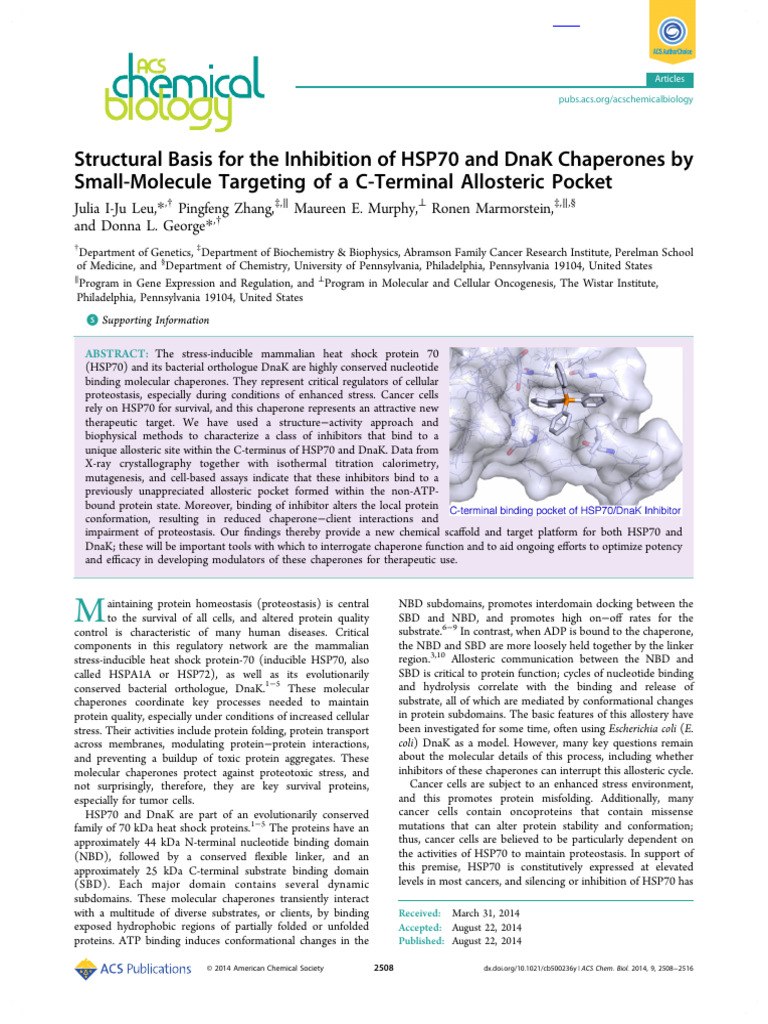 Structural Basis For The Inhibition of HSP70 and DnaK Chaperones by ...