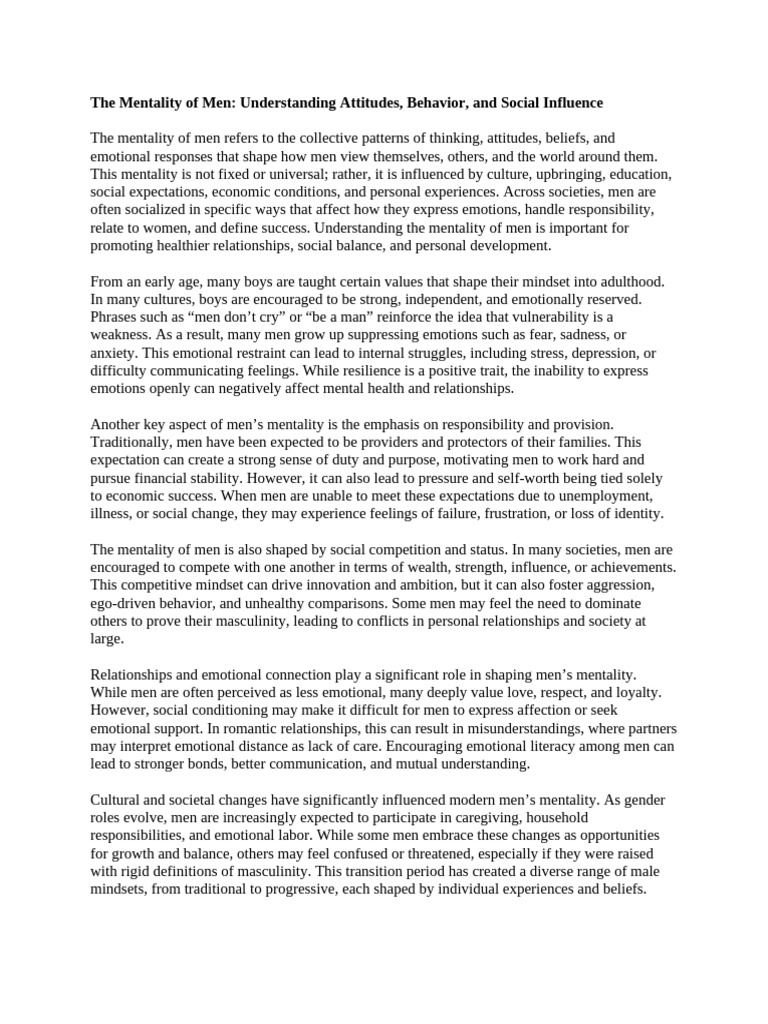 Understanding Men's Mentality and Behavior | PDF | Mindset | Emotions