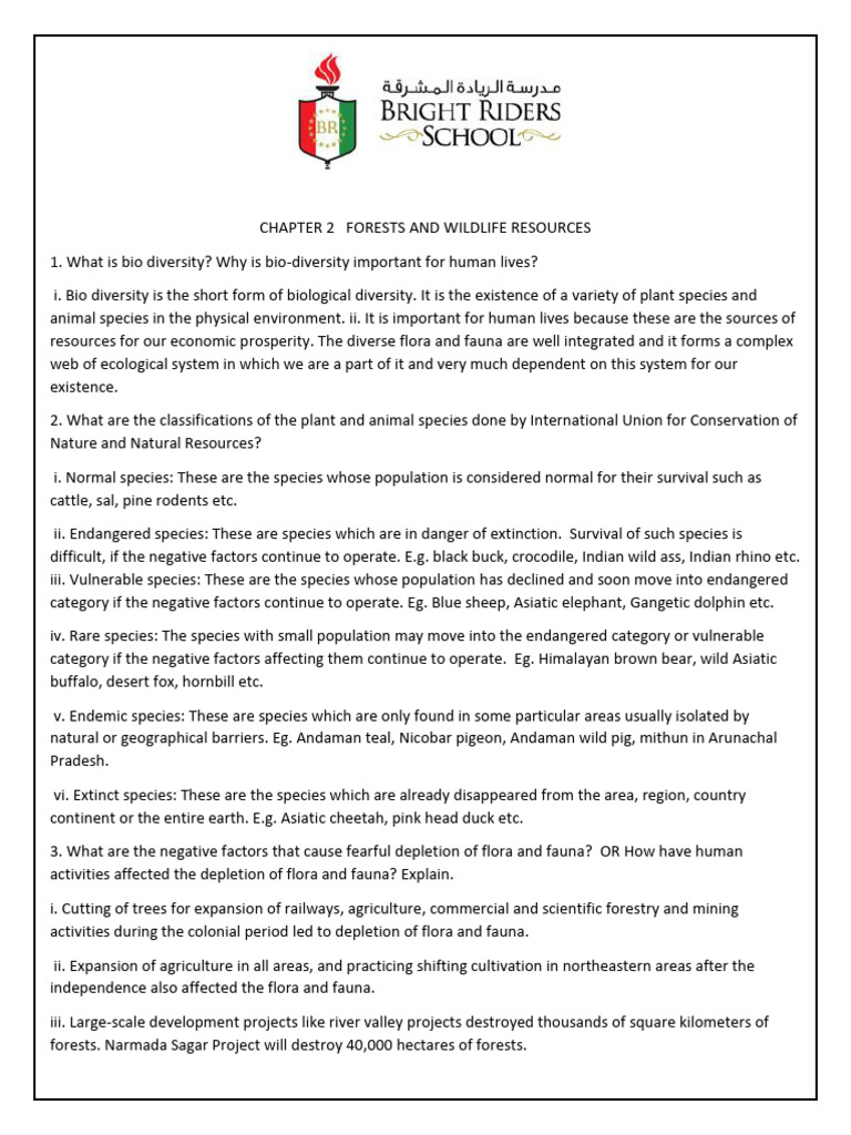 NOTES FORESTS AND WILDLIFE RESOURCES-modified | PDF | Habitat ...