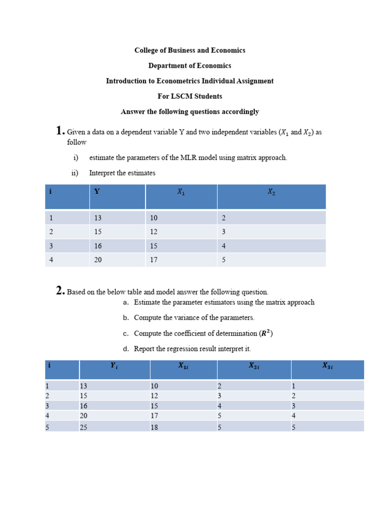 Econometrics Assignment for LSCM Students | PDF | Coefficient Of ...