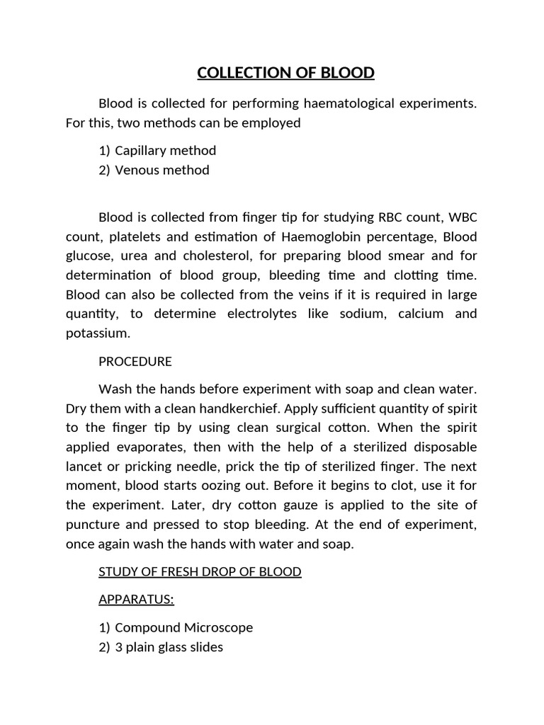 2. Collection of Blood | PDF | Saline (Medicine) | Blood
