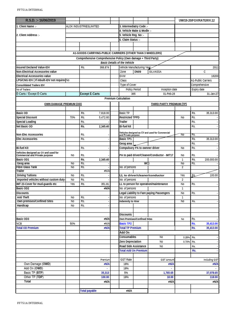 Comprehensive Vehicle Insurance Details | PDF