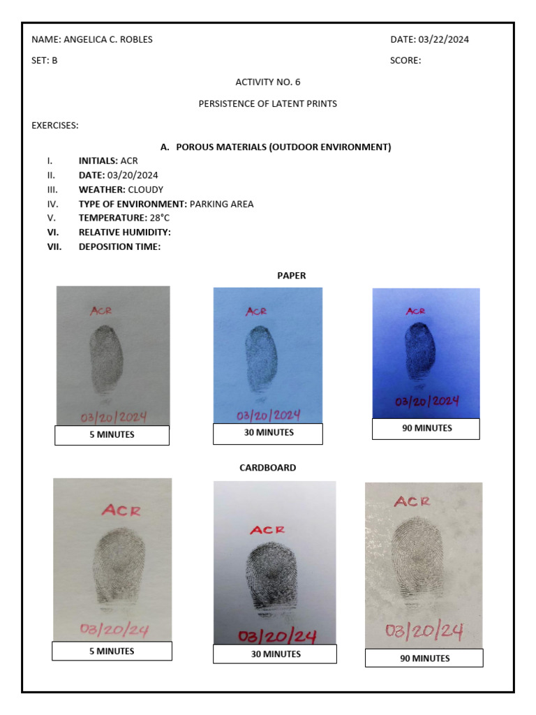 Persistence of Latent Prints Study | PDF
