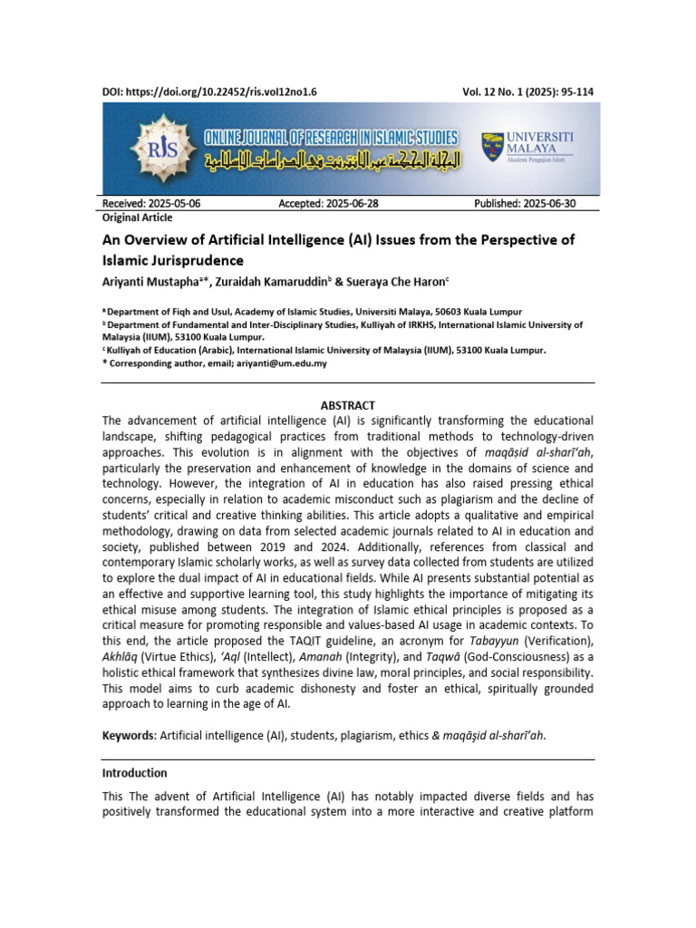 AI in Education: Islamic Ethical Perspectives | PDF | Intelligence (AI ...