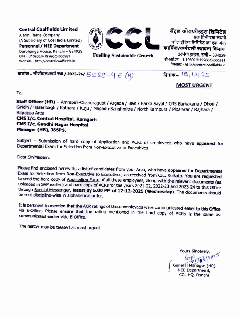 CCL Non-Executive to Executive Exam List | PDF | Coal Mining