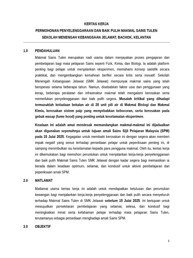 Kertas Kerja Baik Pulih Makmal SMKJ | PDF