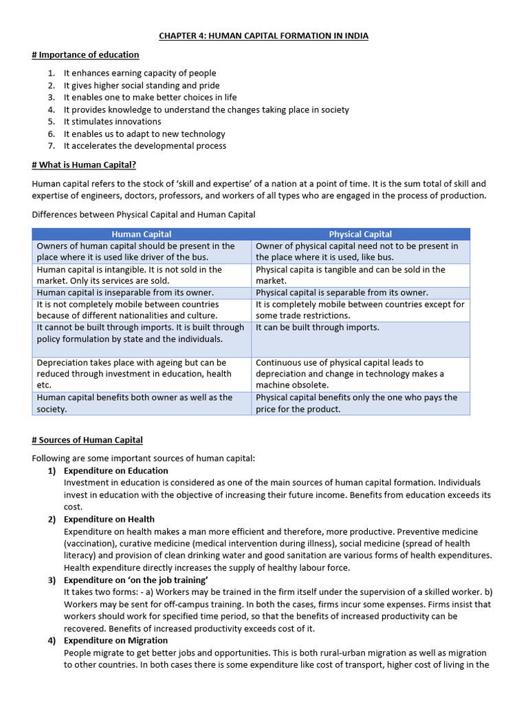 Human Capital Formation in India | PDF | Cost Of Living | Expense