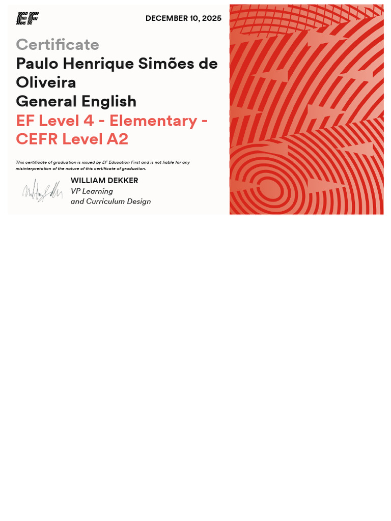 EF Level 4 English Certificate A2 | PDF