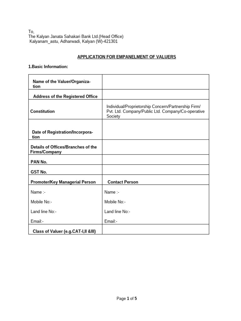 Valuer Empanelment Application Form | PDF | Real Estate Appraisal ...