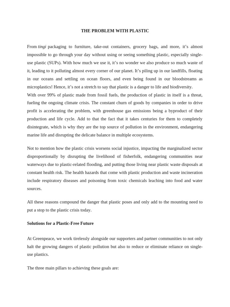 Combatting the Plastic Crisis Today | PDF | Plastic | Waste