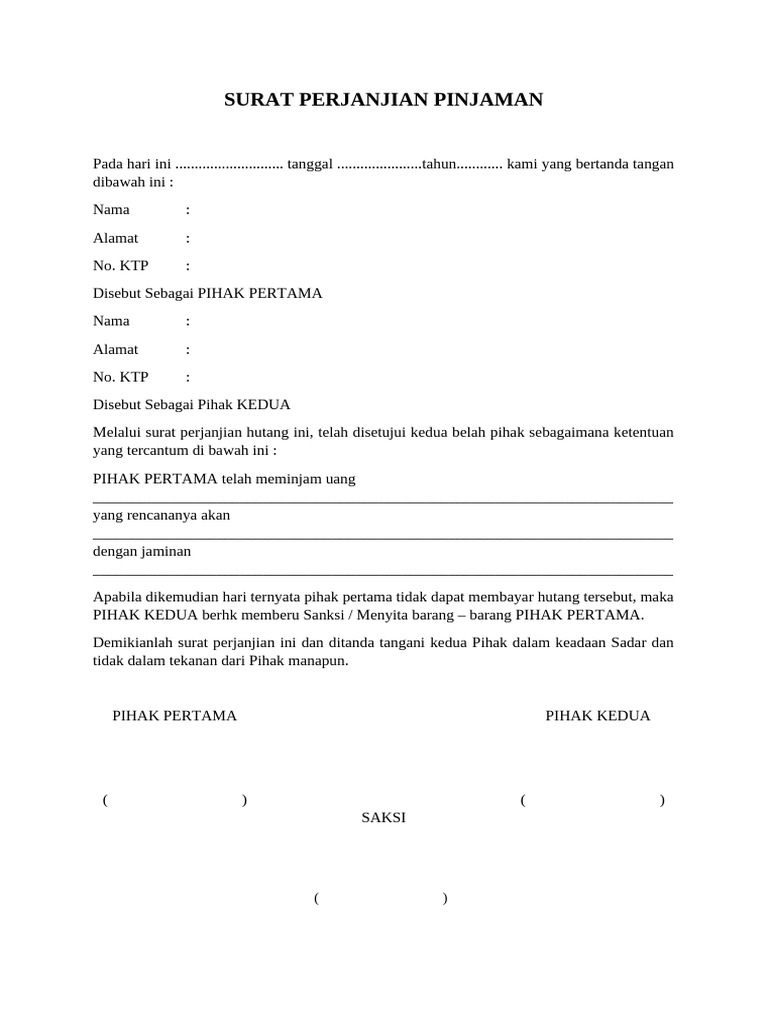 Surat Perjanjian Pinjaman Uang | PDF