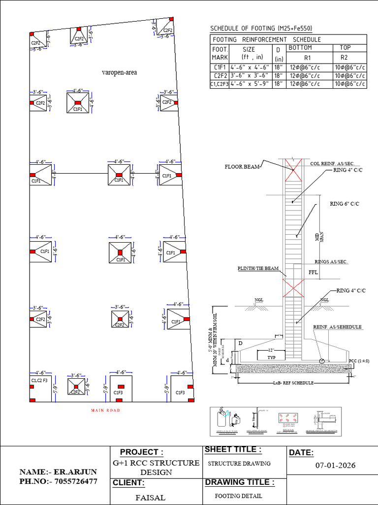 RCC Structure Footing Detail Drawing | PDF