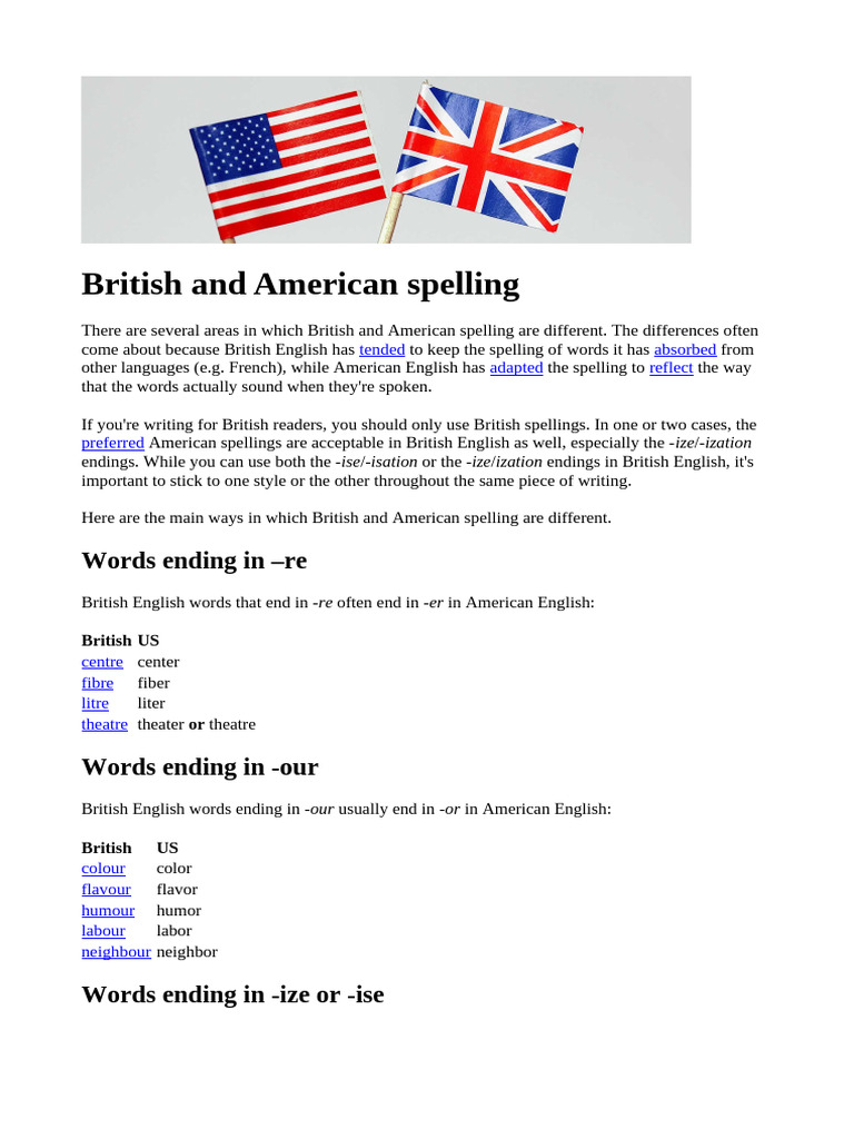 British vs American Spelling Differences | PDF | English Language