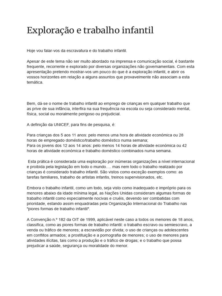 Combate à Exploração e Trabalho Infantil | PDF | Trabalho infantil ...
