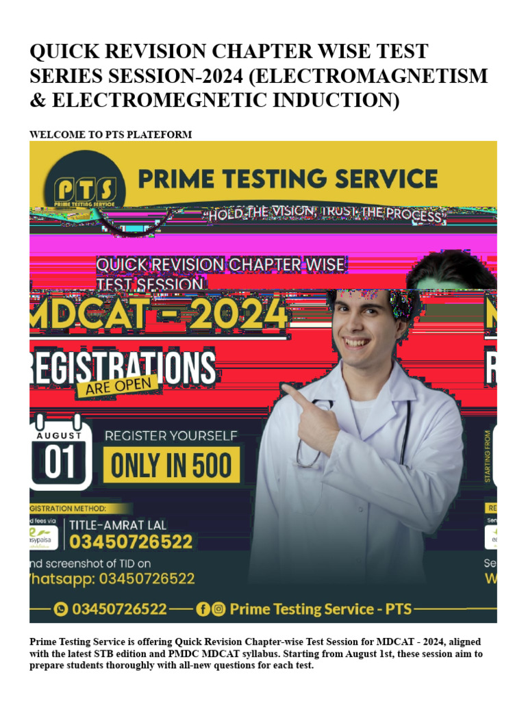 MDCAT 2024 Electromagnetism Test Series | PDF | Electromagnetic ...
