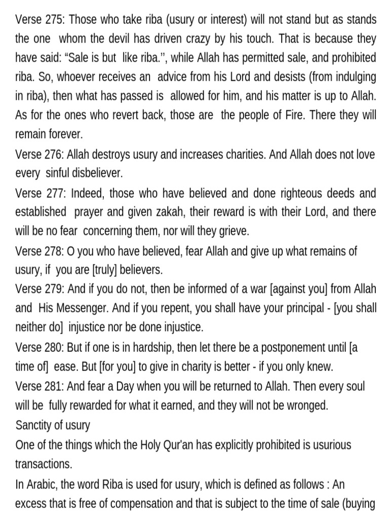 Prohibition of Usury in Islam | PDF | Usury | Interest