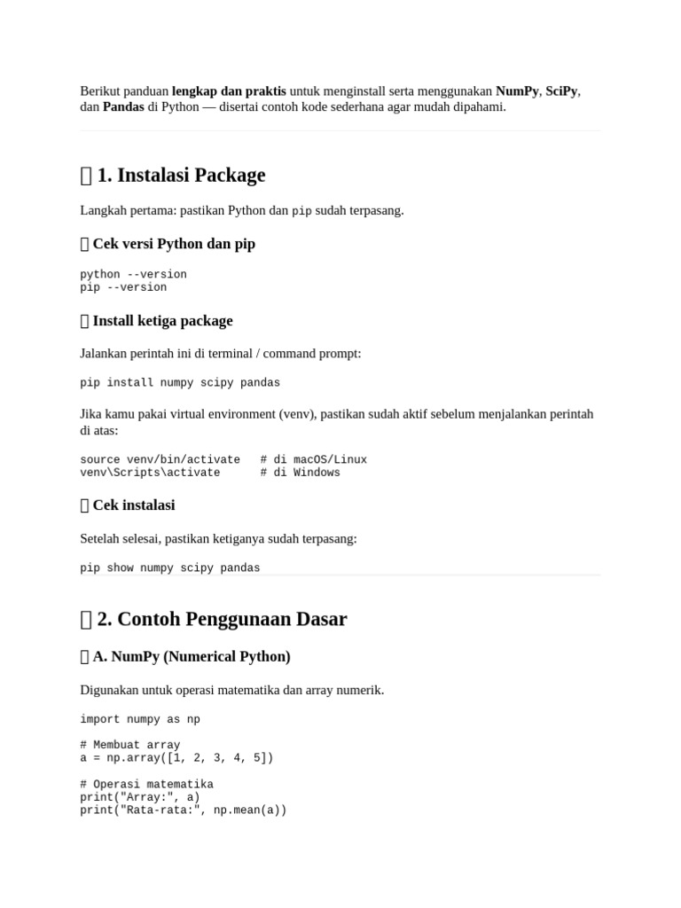 Panduan Instalasi NumPy, SciPy, Pandas | PDF