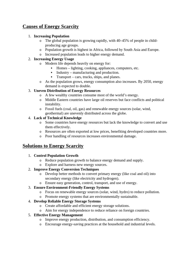 Causes and Solutions for Energy Scarcity | PDF | Energy Development ...