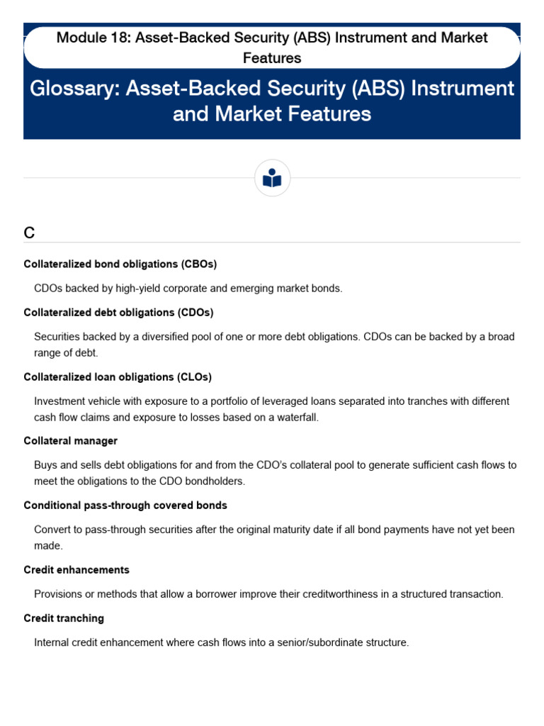 Asset-Backed Securities Glossary | PDF | Collateralized Debt Obligation ...