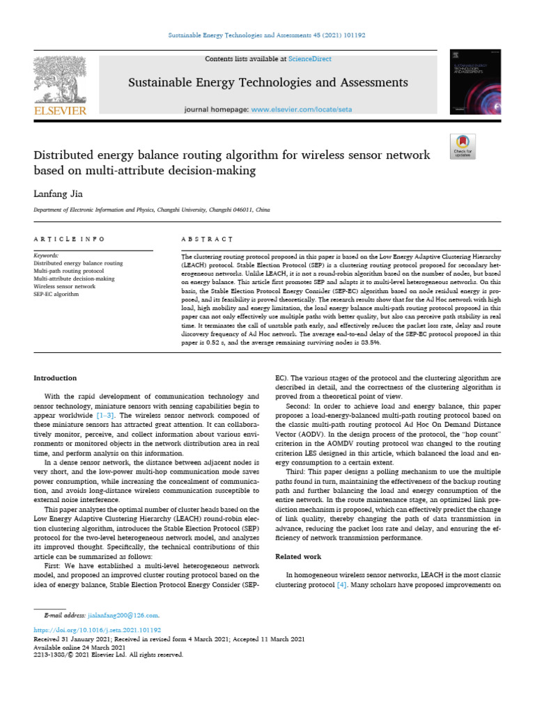 Energy-Balanced Routing in WSNs | PDF | Routing | Computer Network
