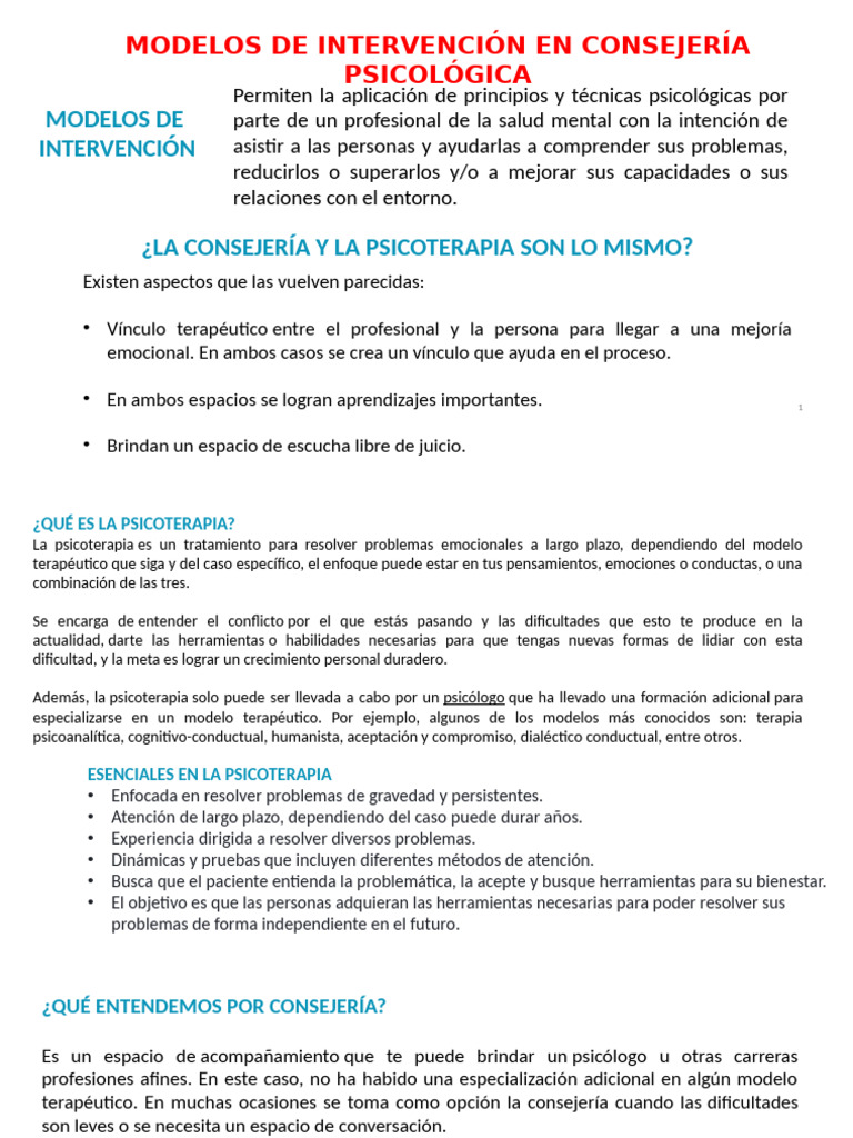 Modelos de Intervención en Psicología | PDF | Psicoterapia | Sicología