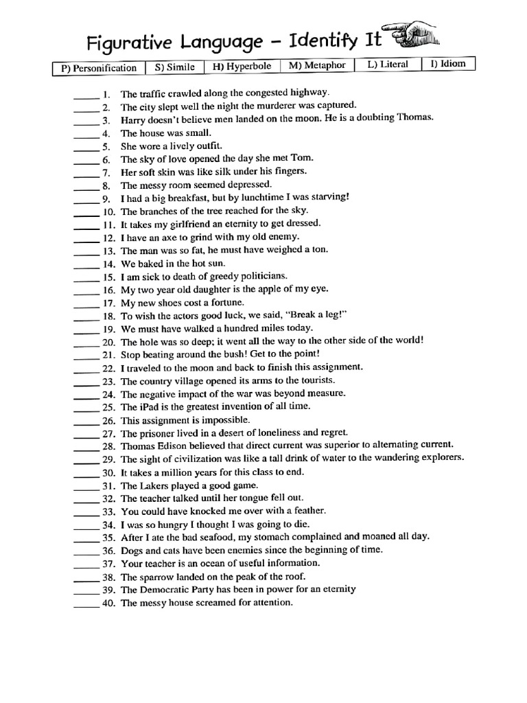 Figurative Language Worksheet 3 | PDF