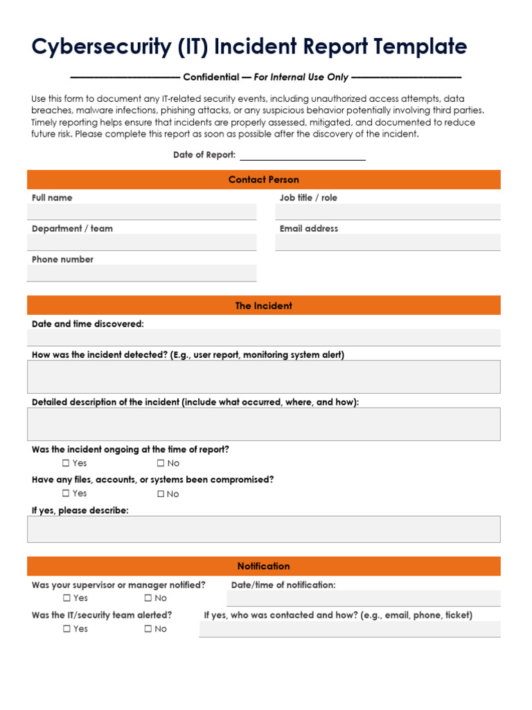 IT Cybersecurity Incident Report Template | PDF | Security | Computer ...
