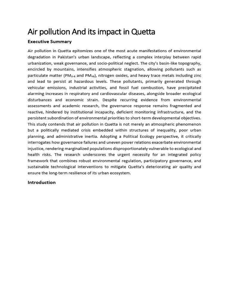 Air Pollution and Its Impact in Quetta | PDF | Air Pollution | Pollution
