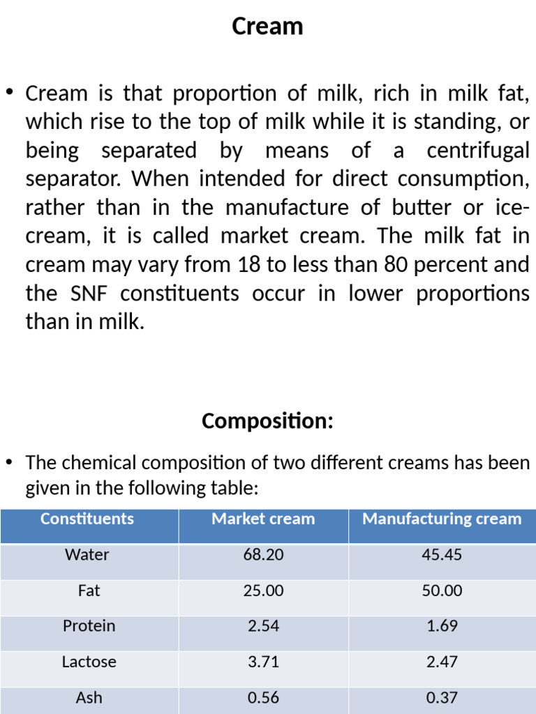 Understanding Cream: Types and Separation Methods | PDF | Cream | Milk