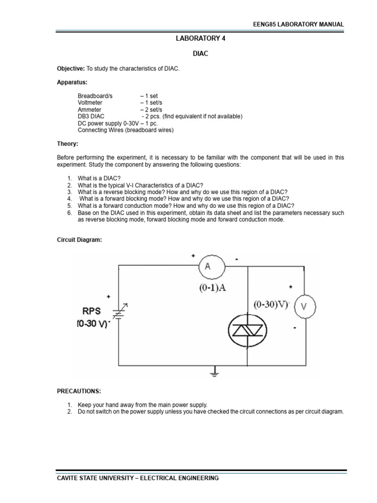 DIAC Characteristics Laboratory Guide | PDF