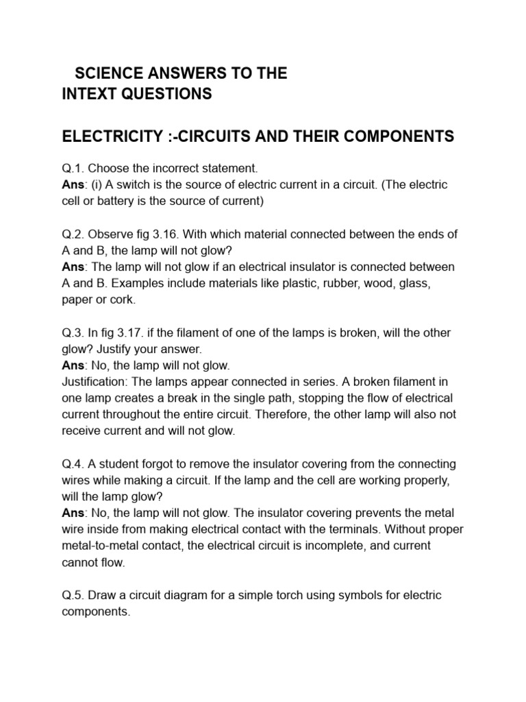 Electricity Circuit Questions Explained | PDF | Switch | Electric Current